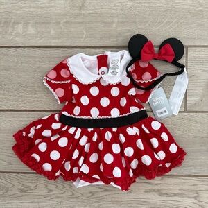 Disney Baby Red and White Polka Dot Minnie Mouse Costume Onesie Dress & Headband